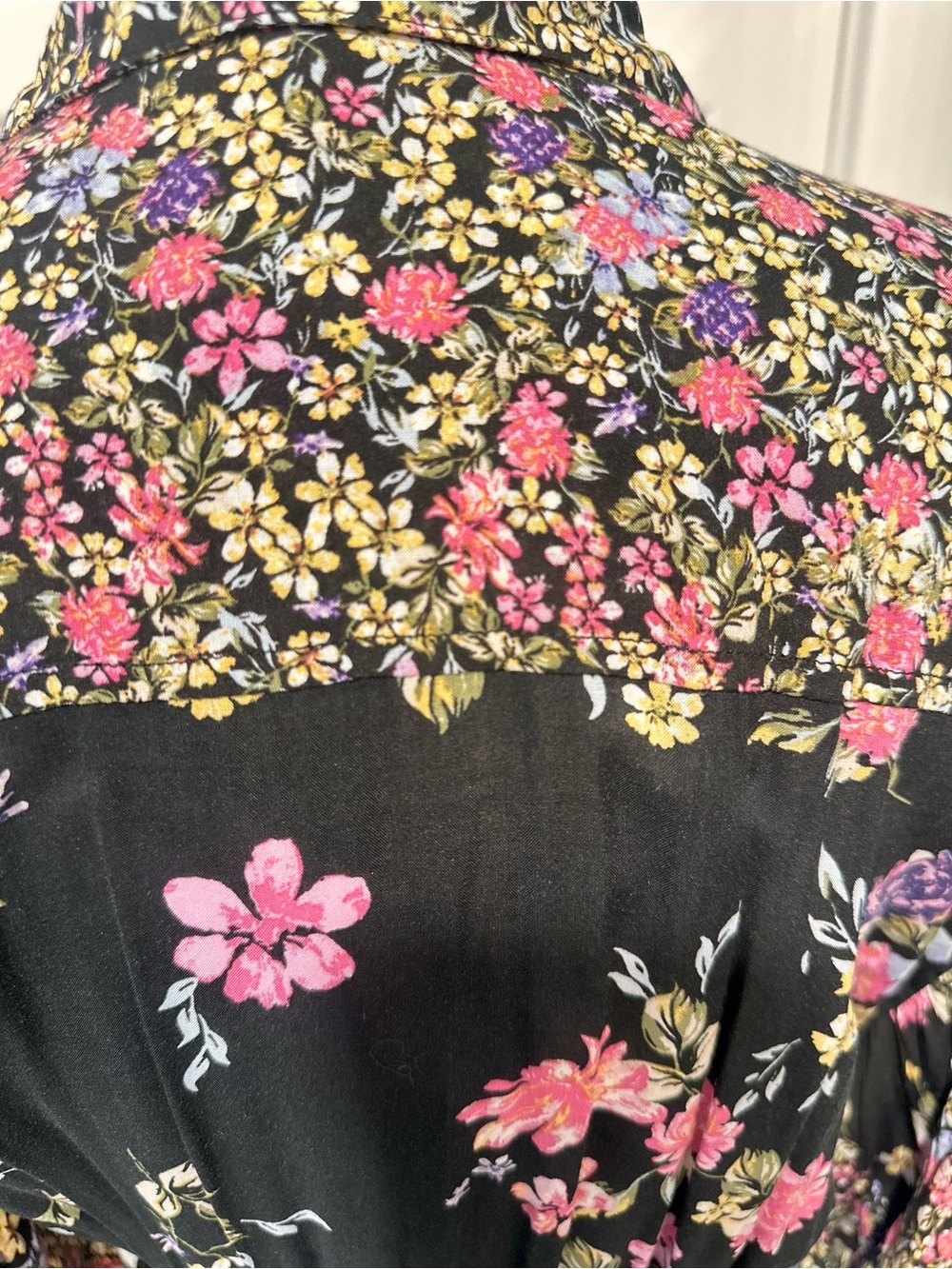 Free People Floral Maxi Dress Black Smocked Boho Button Front XS